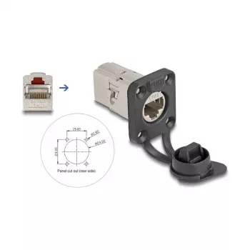 DeLOCK 67061 D tipo RJ45 Cat.6A STP įmontuojamas movos jungtis su apsauginiu dangteliu, IP66