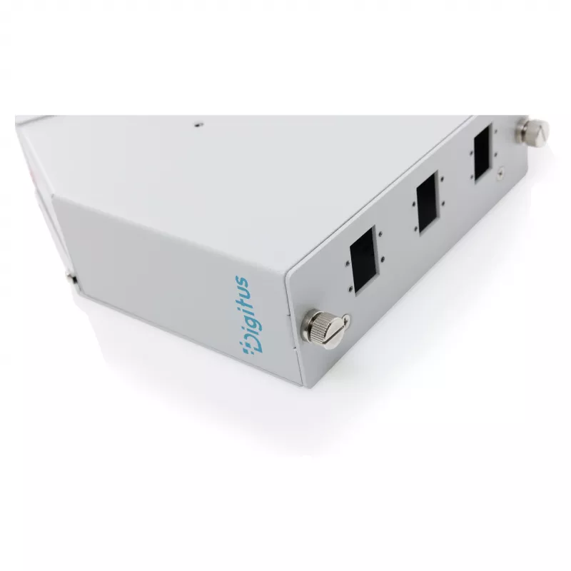DIN bėgio šviesolaidžių splaisų skirstytuvas DIGITUS DN-96894 — kampuotas, 6 SC SX / LC DX, aliuminis, pilkas