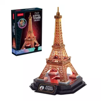 3D dėlionė Cubicfun Eiffel Tower Night Edition LED modelis 306-L534H – apšviestas architektūrinis 3D puzzle