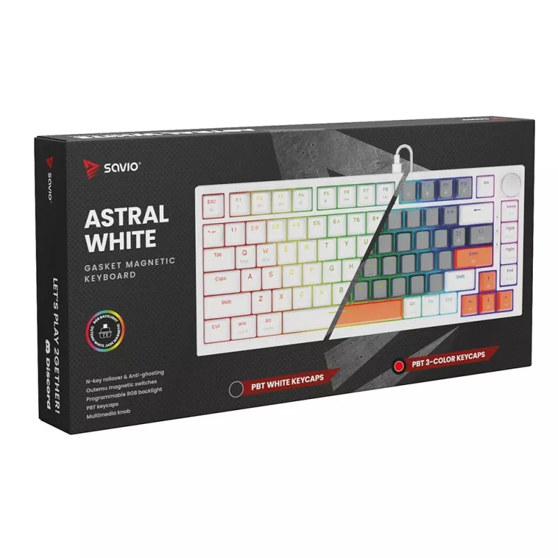 Gaming klaviatūra Savio ASTRAL WHITE JADE 3 COLOURS USB QWERTY US International