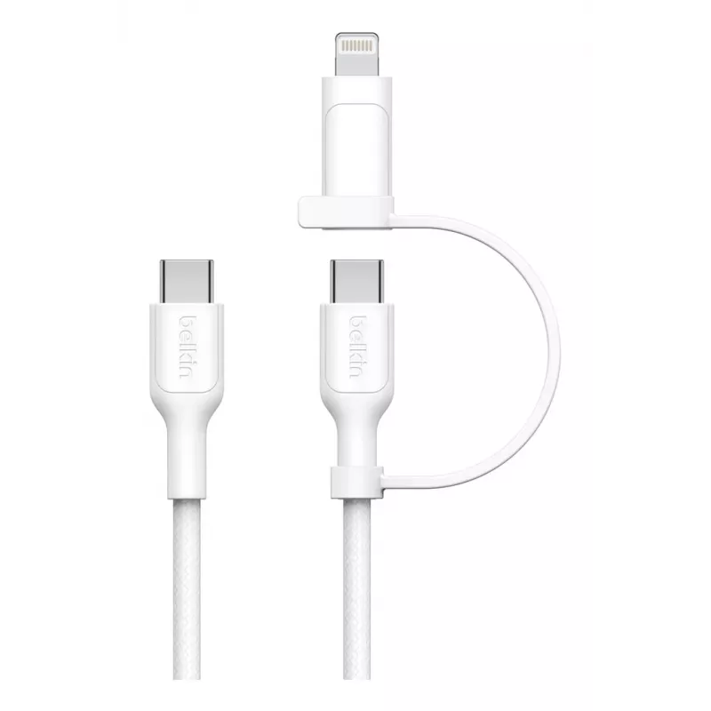 USB laidas Belkin BoostCharge Pro 1,5 m USB-C / USB-C ir Lightning, baltas