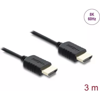 HDMI kabelis DELOCK 81683 — 3 m, HDMI A tipo kištukas-kištukas, 48 Gbit/s, iki 7680×4320, auksuoti kontaktai, juodas