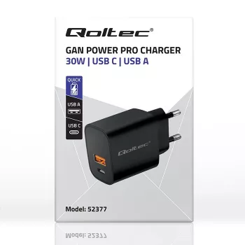 Maitinimo adapteris QOLTEC 52377 GaN 30W 5–20V nešiojamiems įrenginiams