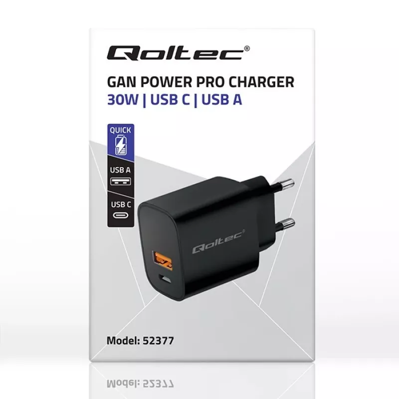 Maitinimo adapteris QOLTEC 52377 GaN 30W 5–20V nešiojamiems įrenginiams