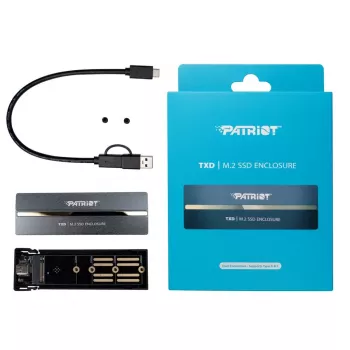 Išorinis NVMe M.2 PCIe SSD korpusas PATRIOT PV810UPNGM — USB-C 3.2 Gen 2, palaiko 2230/2242/2260/2280, iki 8 TB, aliuminis, pilkas