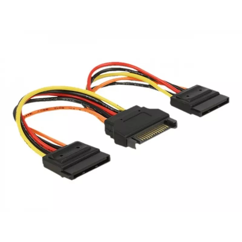 DeLOCK 60143 SATA maitinimo kabelis, 15 kontaktų kištukas į 2x 15 kontaktų lizdus, 0,15 m