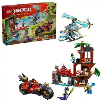 LEGO NINJAGO 71857 Ninja Vehicle Tree House Battle – Namelis medyje su sraigtasparniu ir motociklu