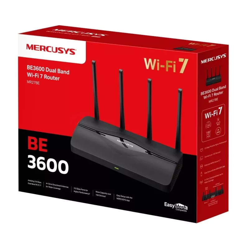 Mercusys BE3600 dviejų juostų Wi-Fi 7 maršrutizatorius