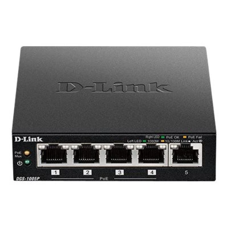 D-Link DGS-1005P/E tinklo jungiklis nevaldomas Gigabit Ethernet (10/100/1000) Power over Ethernet (PoE) juodas