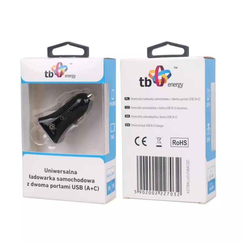 Automobilinis USB A+C greitasis įkroviklis QC TB ASTBXLU2USBACQC