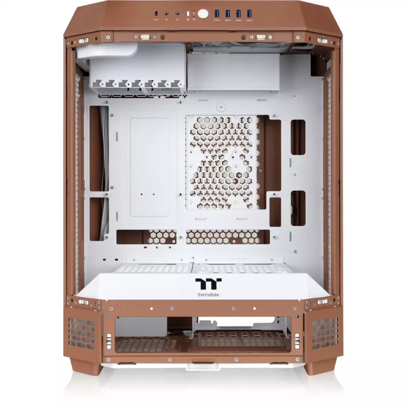 Thermaltake The Tower 600 CA-1Z1-00MUWN-00 Midi Tower ATX kompiuterio korpusas, grūdintas stiklas, 2 x 140 mm ventiliatoriai, 3,5/2,5 col. diskams, Mocha Mousse