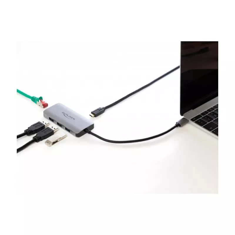 DeLOCK 63252 USB-C dokas su Gigabit Ethernet ir PD įkrovimu