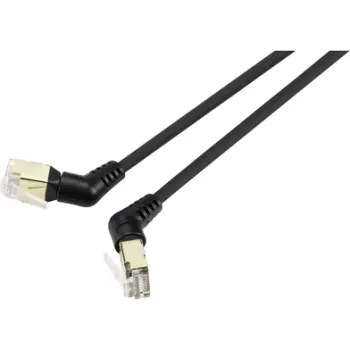 Renkforce RF-6071554 RJ45 tinklo laidas, jungiamasis laidas CAT 8.2 S/FTP 1,00 m juodas, kištukiniai kontaktai 360° pasukami, kabelio išėjimas kampu, 1 vnt.