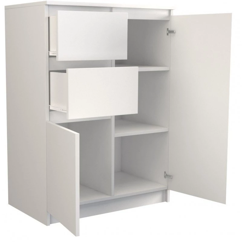 Komoda Top e shop 2D2S BIEL – 2 stalčiai, balta, 700×400×970 mm, medžio drožlių plokštė