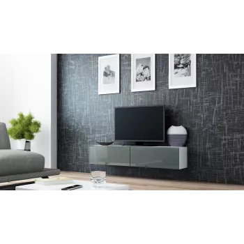 Cama TV stovas VIGO 140 30/140/40 baltas/pilkas blizgus