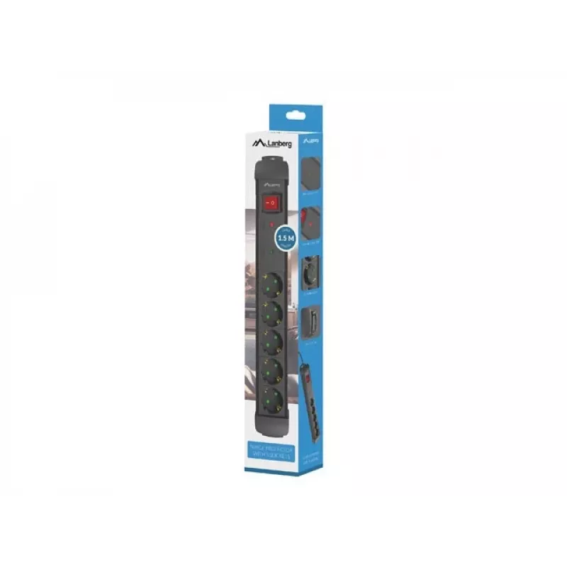Prailginimo laidas Lanberg SP1-05F-0150-BK 1,5 m 5 kištukinių lizdų vidaus juodas