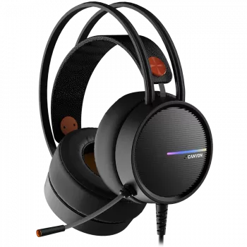 Ausinės žaidimams CANYON INTERCEPTOR GH-8A, 3.5mm lizdas + USB foniniam apšvietimui, reguliuojamas mikrofonas ir garsumo valdymas, su 2in1 adapteriu, 2m laidas, Juodos ir Oranžinės
