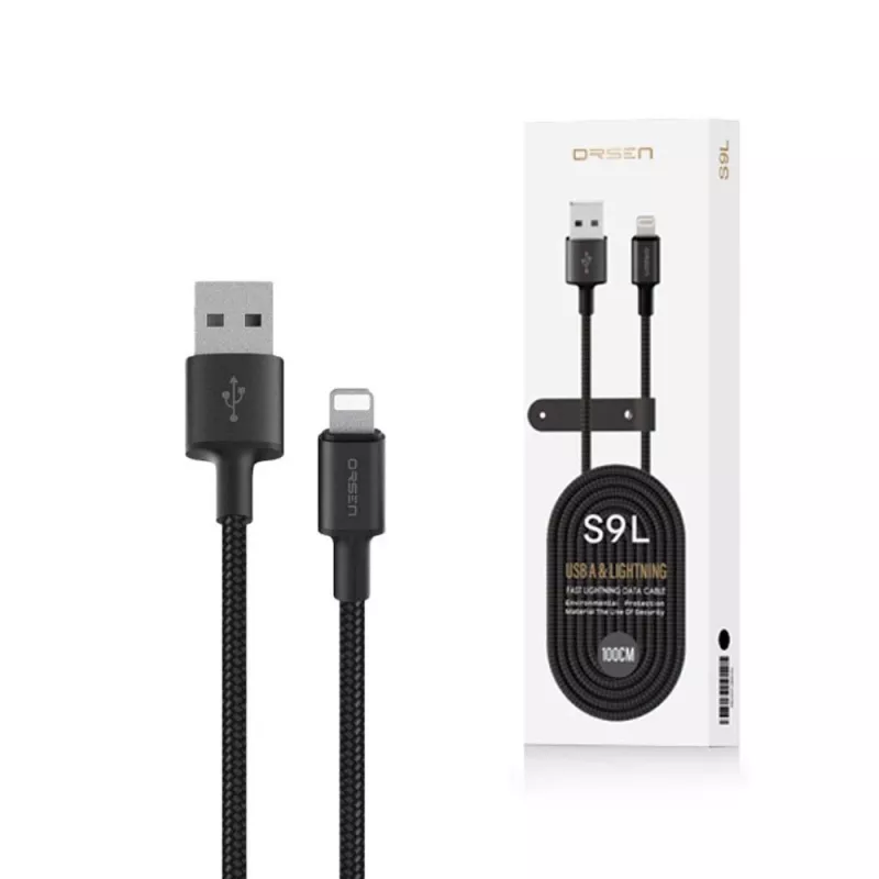 USB-A į Lightning laidas Orsen S9L 1 m 2,1 A – juodas