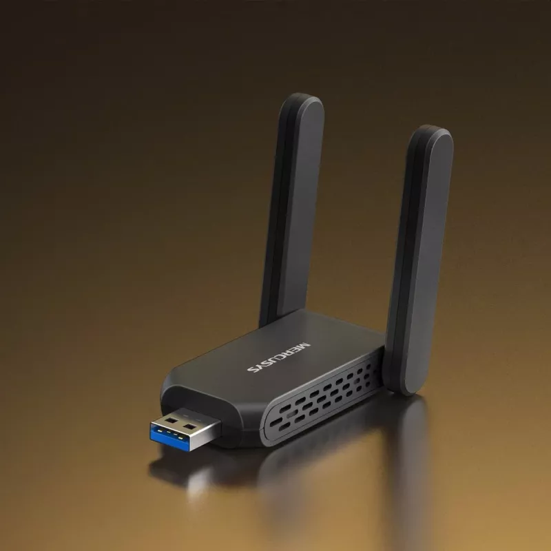 Wi‑Fi USB adapteris MERCUSYS MA72XH AX1800 su aukšto stiprinimo antenomis, USB-A plug-and-play