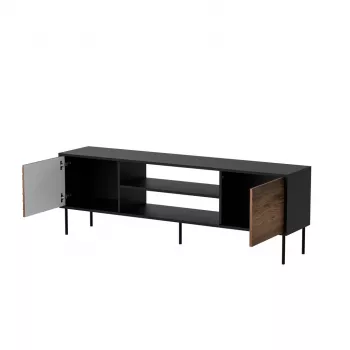 TV spintelė Cama Meble EF CORTINA 180×40×60 cm, juodas viršus, riešutmedžio spalvos rėmas
