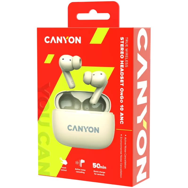 Canyon CNS-TWS10BG belaidės ausinės TWS į ausis, ANC, Bluetooth 5.3, USB-C, smėlio spalvos