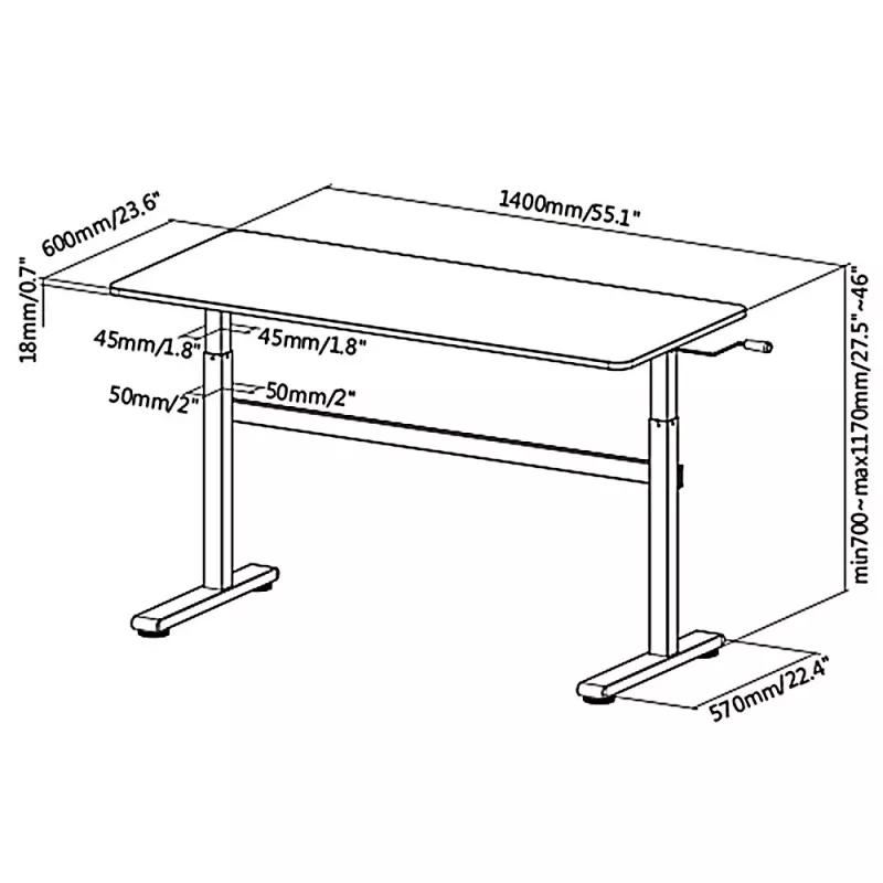 Ergo Office ER-401 B rankomis reguluojamas stalas sėdimam ir stovimam darbui, juodas, 140x60 cm, 40 kg