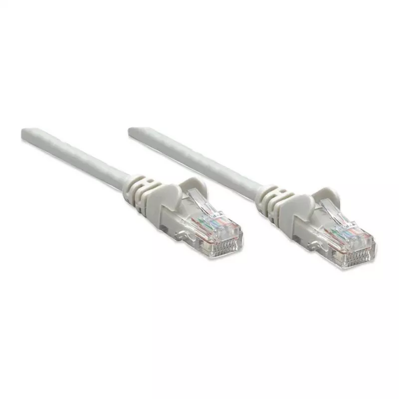 Intellinet tinklo jungiamasis laidas, Cat6, 2 m, pilka, CCA, U/UTP, PVC, RJ45, auksuoti kontaktai, su apsauga nuo užkabinimo, su gaubtukais, viso gyvenimo garantija