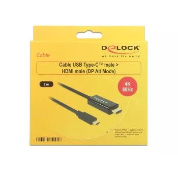 Laido adapteris vaizdui DeLOCK 85291 USB Type-C HDMI 2 m Juoda