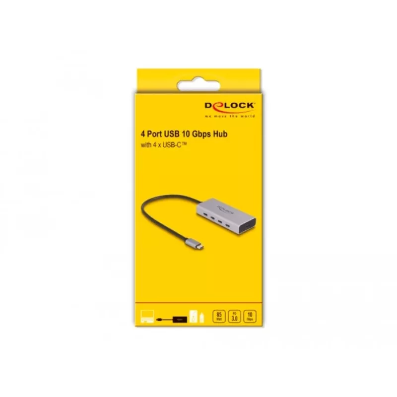 DeLOCK USB Hub 10 Gbps USB Type-C 4 prievadai PD 85W 30 cm kabelis