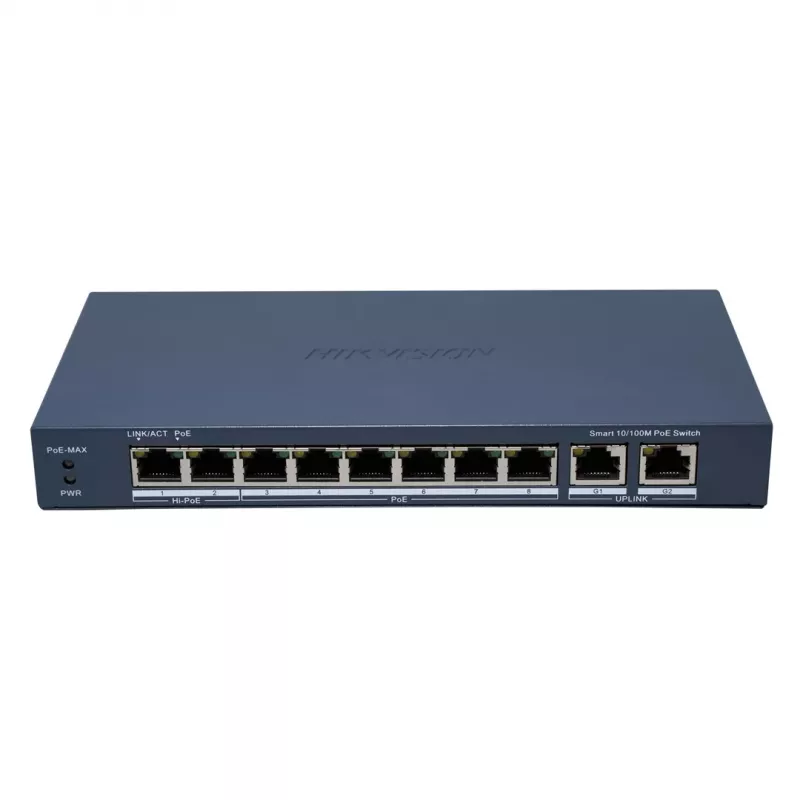 Hikvision DS-3E1310HP-EI(B) valdomas tinklo jungiklis Fast Ethernet (10/100) su PoE, pilka