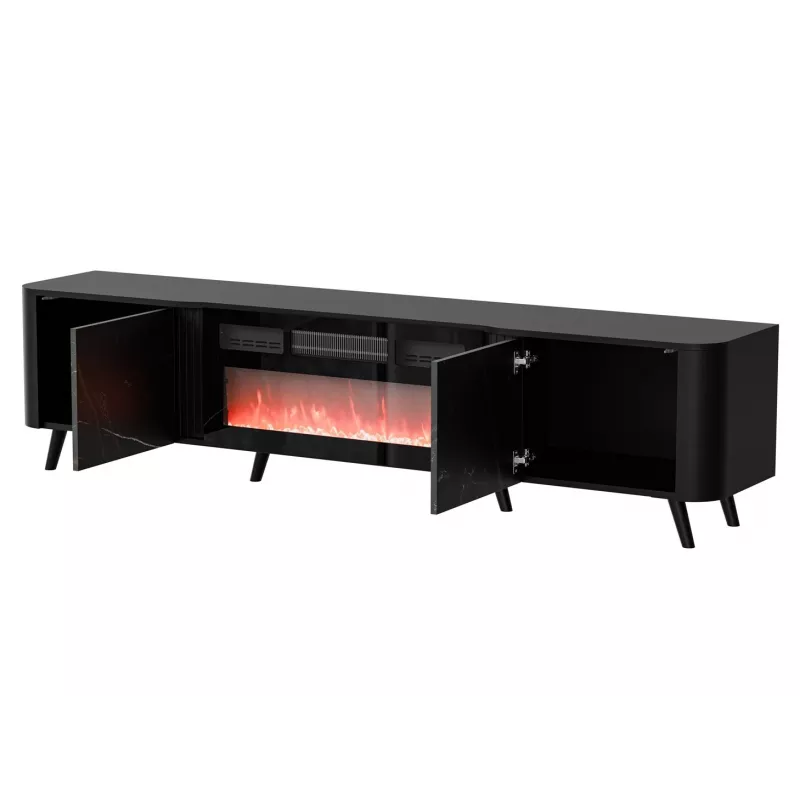 Spintelė televizoriui Cama Meble Volare 200 x 39 x 49 cm, juoda/san sebastian su židiniu