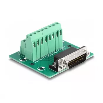 DeLOCK D-Sub 15 pinų kištukas į gnybtų bloką DIN bėgeliui 58mm x 61mm x 30mm