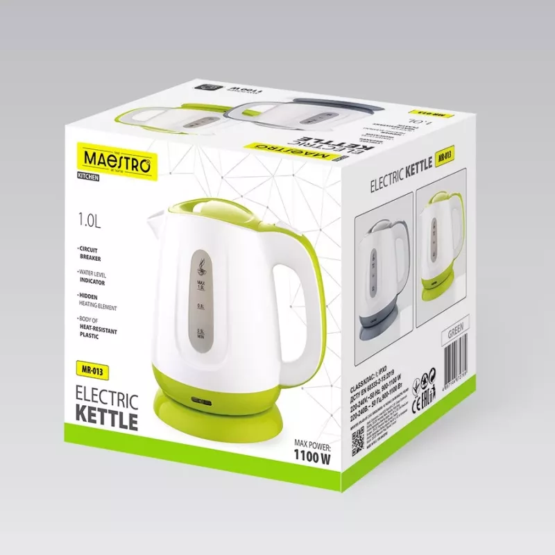 Elektrinis virdulys MAESTRO MR013 1 L 1100 W (MR-013-GREEN) Žalia, Balta