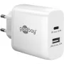 USB-C dviejų prievadų greitasis įkroviklis, PD, GaN, 65 W (baltas, 1x USB-C, 1x USB-A, Power Delivery)