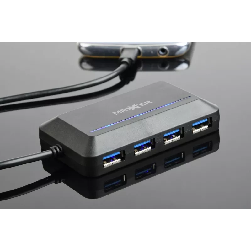 USB šakotuvas GEMBIRD ACT-HUB3C-4P — USB 3.2 Gen 1 Type-A pagrindinis prie 4 × USB 3.2 Gen 1 Type-C, 5000 Mbit/s, juodas