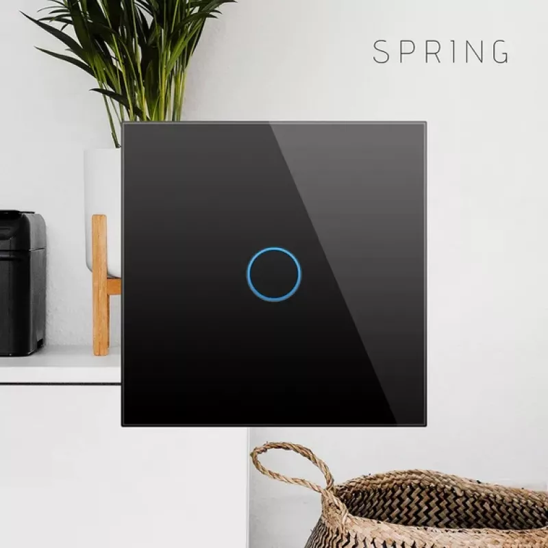 Liečiamas vieno mygtuko jungiklis Spring model 0 juodas stiklas