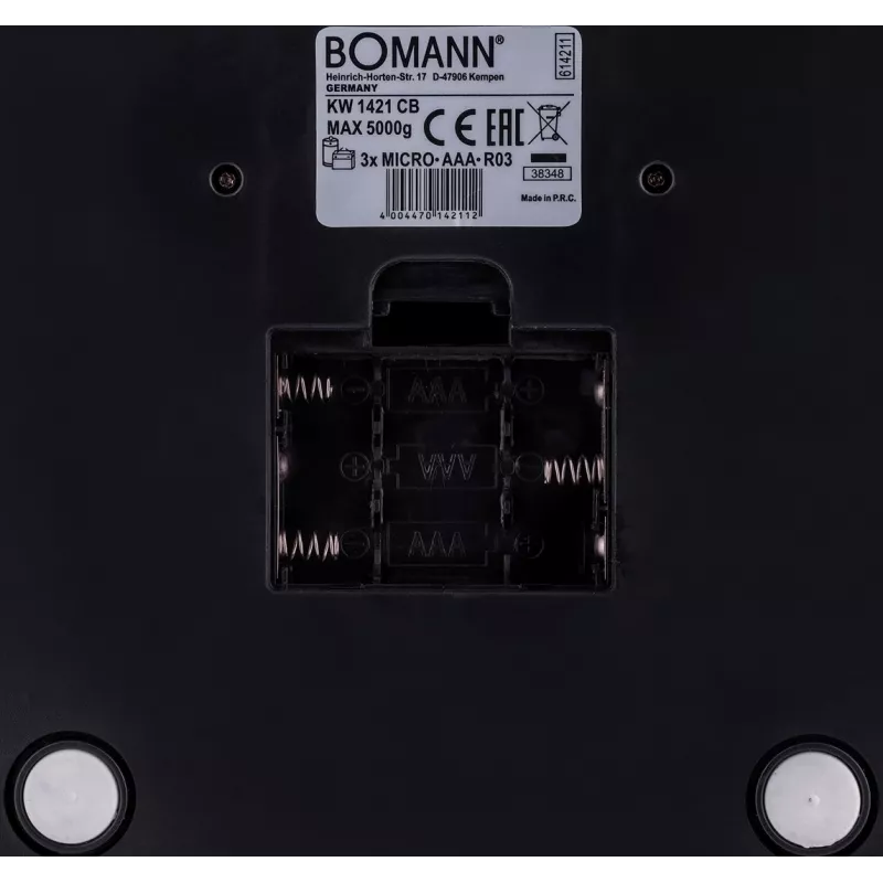 Bomann KW 1421 CB virtuvinės svarstyklės su LCD ekranu, juodos nerūdijančio plieno