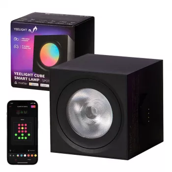 Protingas stalinis šviestuvas Yeelight Cube – įvairiaspalvis, Wi‑Fi/Bluetooth, 2.4 GHz, Bluetooth 5.0, AC 100–240 V, 1.5 m laidas, juodas