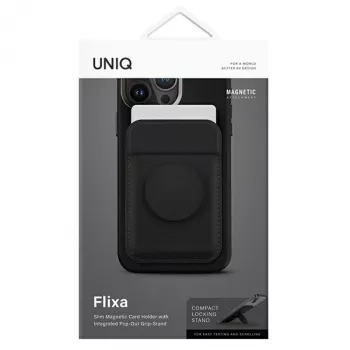Magnetinė kortelių piniginė UniQ Flixa – suderinama su MagSafe, juoda (jet black)
