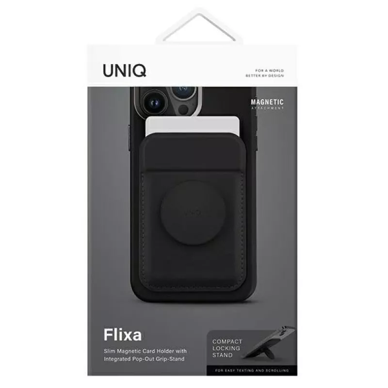 Magnetinė kortelių piniginė UniQ Flixa – suderinama su MagSafe, juoda (jet black)