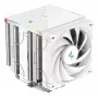 Oro aušintuvas DeepCool AK620 Digital SE White – du 120 mm ventiliatoriai, 6 šilumos vamzdeliai, PWM, LGA 1700, įmontuotas ekranas