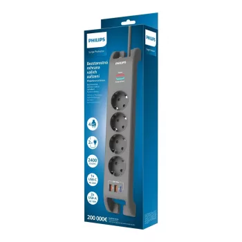 Philips 4 lizdų apsauginis nuo viršįtampių ilgintuvas su 2 m laidu (JAV kištukai)