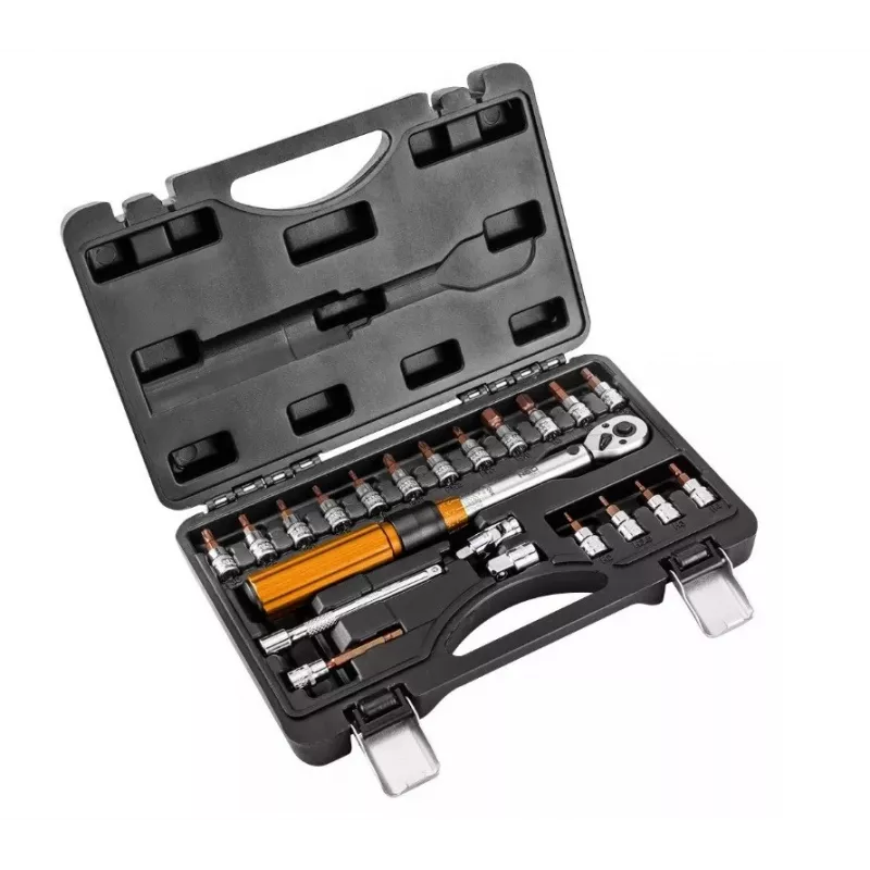 Neo Tools 1/4 abipusis dinaminis veržliaraktis, 5-25 Nm, 21 dalių rinkinys
