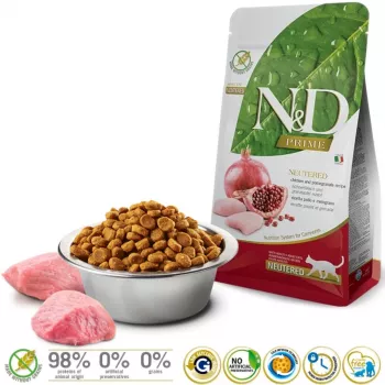 FARMINA N&D Prime Neutered Chicken&Pomegranate Adult - sausas kačių ėdalas - 5 kg