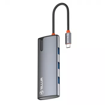 USB-C centrinis įrenginys Tellur TLL321061 su PD 3.0 100W, HDMI išėjimu ir 3× USB 3.0 prievadais