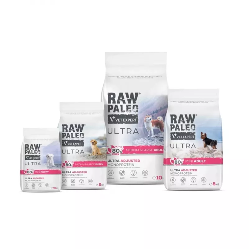 RAW PALEO Ultra Pork Medium & Large Puppy - sausi šunų ėdalai - 10kg