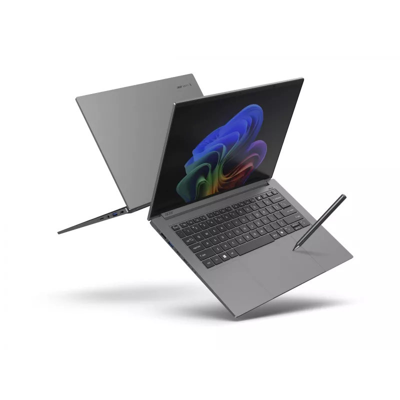 Nešiojamas kompiuteris Acer Swift X 14 AI SFX14-61G — AMD Ryzen AI 9 365 2 GHz, GeForce RTX 5070, 32 GB RAM, 1.024 TB NVMe SSD (2× QLC), 14,5 colio 180° lankstymas, Windows 11 Home