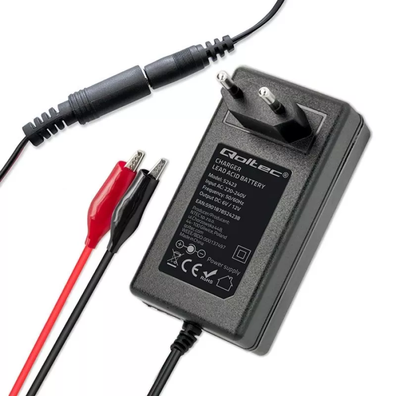 Automatinis baterijų įkroviklis QOLTEC 52423 AGM/GEL/ŠVINO 6V/12V 1,5A