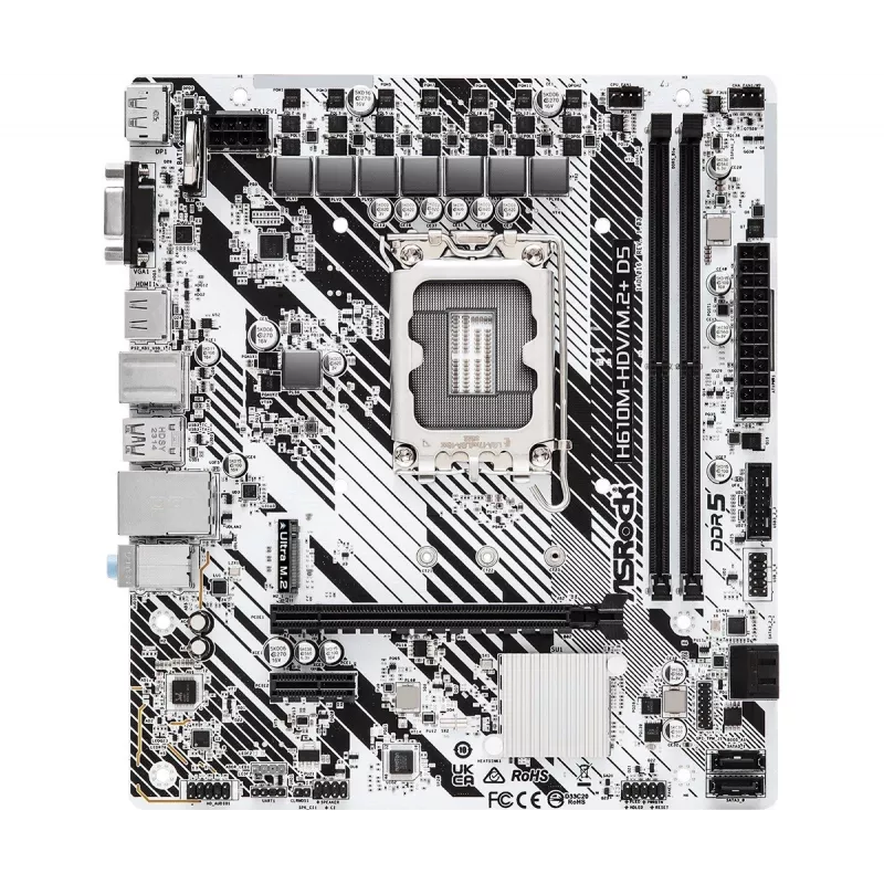 Motininė plokštė ASRock H610M-HDV/M.2+ D5 — Intel H610, LGA 1700, microATX, 2× DDR5 DIMM, M.2, HDMI 2.1, DP 1.4