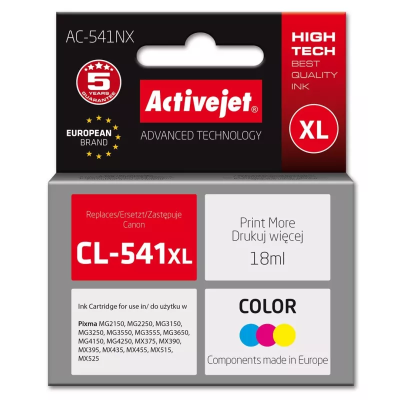 Activejet AC-541NX rašalas Canon spausdintuvui (Canon CL-541XL pakaitalas) Supreme, 18 ml, žydra, geltona, rausva
